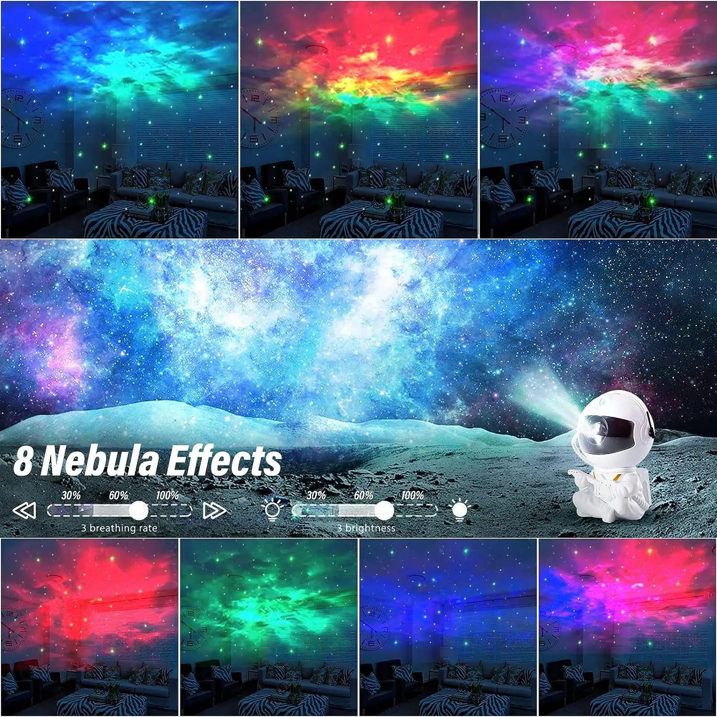 Proyector de estrellas, luz nocturna de galaxia, proyector espacial de astronauta, lámpara LED de techo de nebulosa estrellada para dormitorio